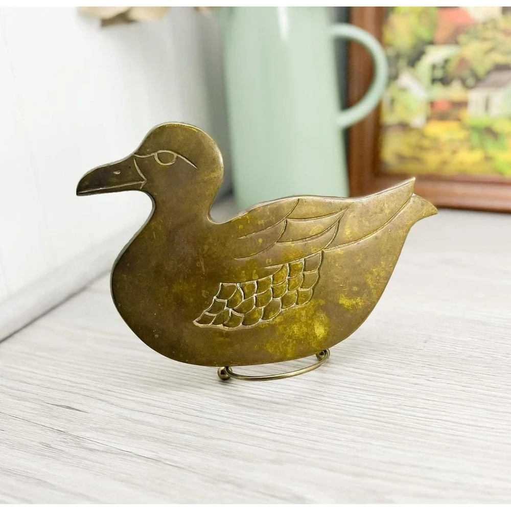 Vintage Brass Duck Trivet: Retro‎ Nautical Decor